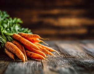 Fresh carrots on rustic wooden table (1)