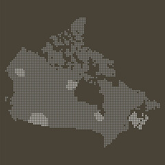Obraz premium Canada Natural Resources Map with Dotted Energy Grid and Mining Density Nodes. Canada dotted map.