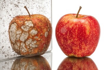 Rotten apple vs. fresh apple. Reflection