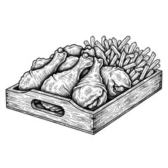 Plate of crispy fried chicken wings and drumsticks vector illustration, delicious cartoon fast food meal.