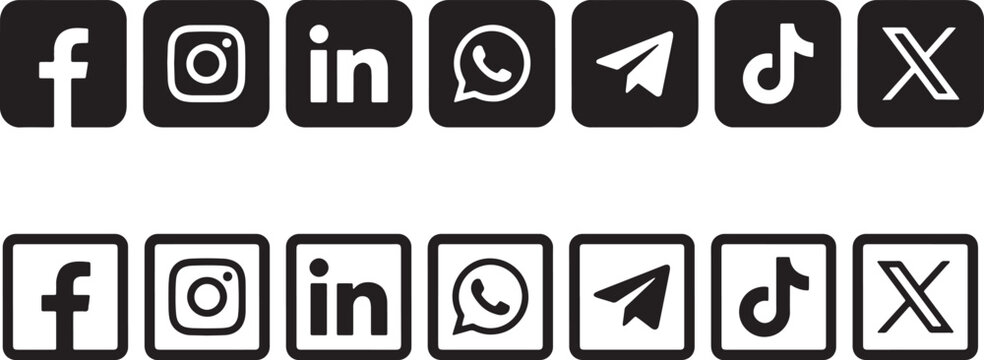 Black and white social media Facebook Instagram Linked In Whats App Telegram Tik Tok X