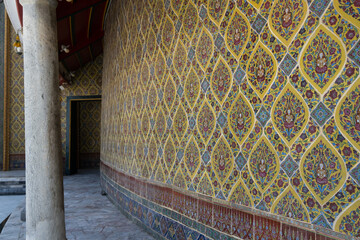 Flower pattern art decoration on the wall in Wat Ratchabophit, is a Buddhist temple in Bangkok Thailand
