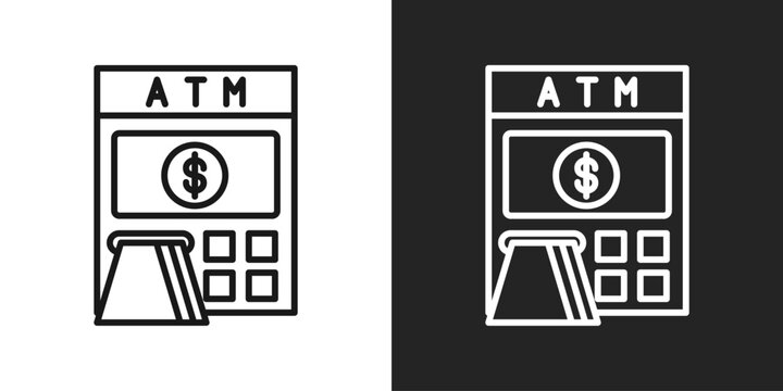Atm Machine Icon In Black And White Line Style