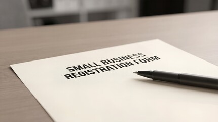 Small Business Registration Form Document on Wooden Desk with Pen