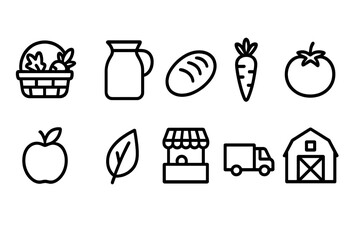 Fototapeta premium Farm and agriculture line icon set. Organic, harvest, farming outline icon collection