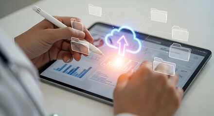 Uploading data to cloud storage using digital tablet