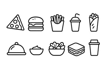 Fototapeta premium Food and drink linear icon set. Cuisine, beverage icons collection in line style