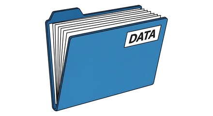 Blue folder with data label and documents inside