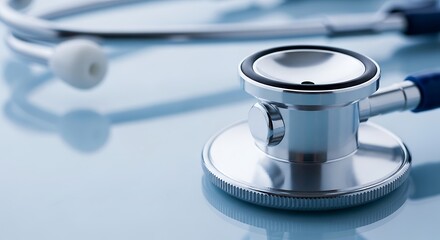 Stethoscope on a reflective surface, symbolizing medical diagnosis and healthcare