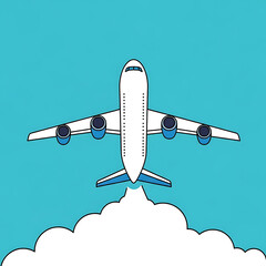 Airplane flying above clouds in clear blue sky  