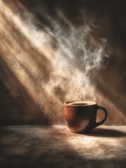 Steaming Coffee Mug in Moody Morning Light