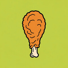 Cartoon illustration of fried chicken leg on green background  