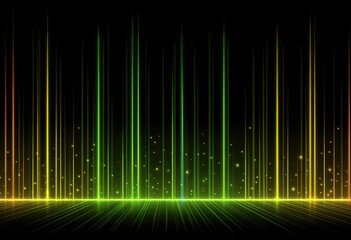 Abstract digital display with vibrant vertical light streaks, a glowing floor, and scattered specks