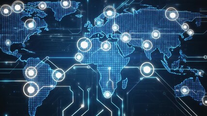 Digital connections across the globe A futuristic map of international network links and data flow - Powered by Adobe