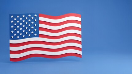 Obraz premium Wavy American Flag Symbol On Blue Background 3D Render