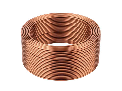 Copper coil on white background isolated on transparent background
