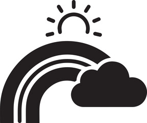 Vector illustration of a sunny weather scene with clouds and rainbow