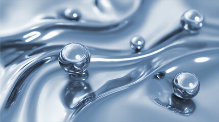 Abstract Chrome Liquid Droplets on Reflective Surface