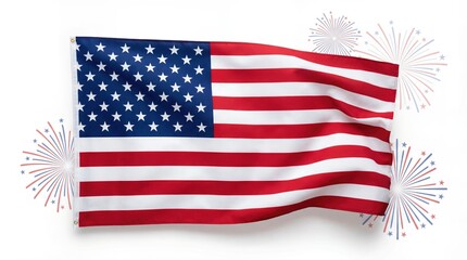 Waving American Flag With Fireworks For Independence Day Celebration