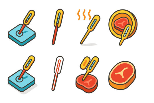 Cooking, food temperature solid icon set. Kitchen, thermometer icons collection