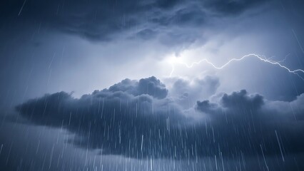 Dramatic stormy sky with lightning and heavy rain