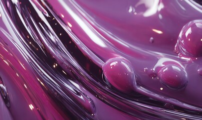 Abstract Liquid Purple Swirls with Bubbles and Gold Highlights