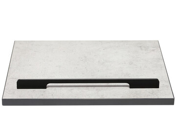 Concrete and steel tablet stand showcasing modern design and minimalism for creative spaces