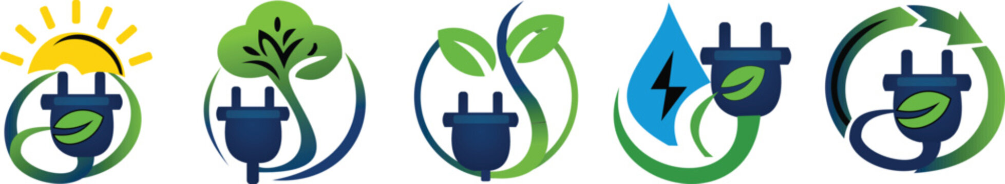 Renewable Energy Eco Plug Sustainability Green Power Icons 