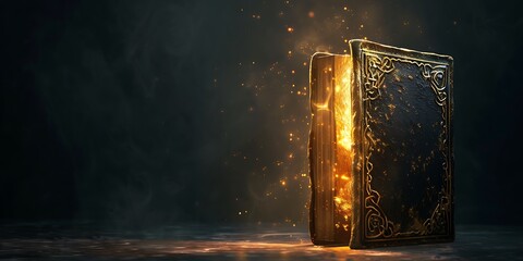 Ancient Magic Spell Book Glowing with Golden Light