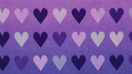 A vibrant pattern featuring hearts in various shades of purple, creating a playful and romantic design.