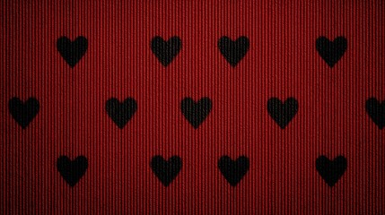 A vibrant red background adorned with black hearts, creating a playful and romantic pattern.