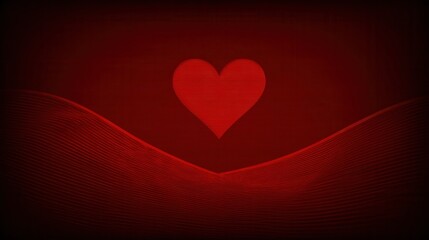A simple red heart on a textured red background with flowing lines, symbolizing love and passion.