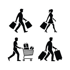 Silhouettes of people carrying shopping bags gifts and luggage illustrating retail and travel themes © Bsicon02