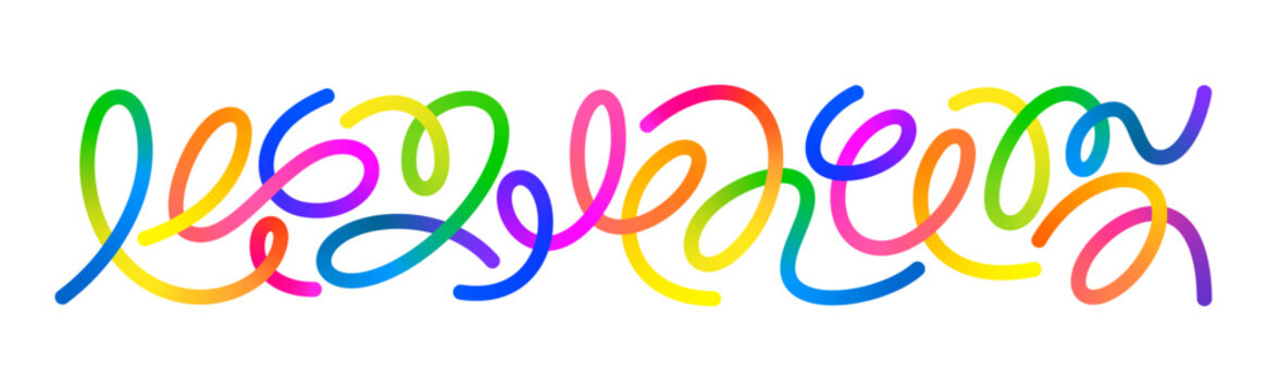 Color Gradient Lines Abstract Pattern. 3D Waves Shape Elements on White Background. Vector Swirl Rainbow Ribbons. Organic Wavy Spiral Graphic for Kids Party and Carnival Celebration.