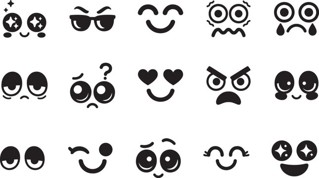 Cute eye expression icon set in clean vector style for UI, apps, emojis, stickers, web, and graphic design.