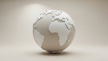 Minimalist white 3D globe of planet Earth on neutral beige background