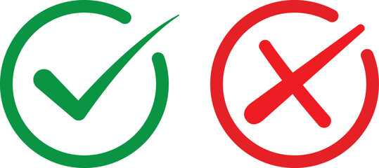 yes and no vector icon, Approved disproved icon, on and off symbols, Green checkmark and red cross symbols for approval and rejection status transparent background © Sathi GD