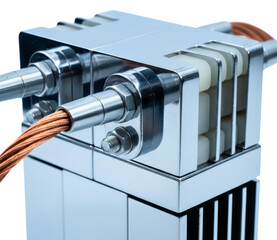 Chrome plated electrical component with copper braided wire isolated with transparent background