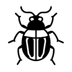 Simple Black and White Beetle Icon with Six Legs and Antennae, Isolated on White Background