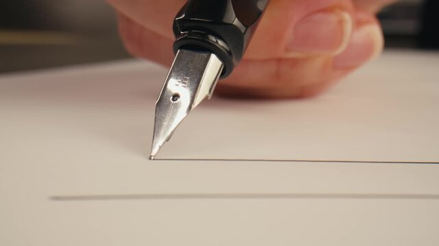 Fountain pen write letter, document sign on an antique handwritten letter. Vintage nib pen and handwritten english cursive style font copperplate, spencerian. Old history background. Retro style.