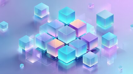 Isometric 3D cubes with domain tokens for online branding and web presence in a futuristic digital illustration