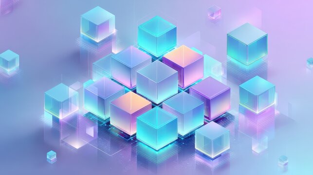 Isometric 3D cubes with domain tokens for online branding and web presence in a futuristic digital illustration