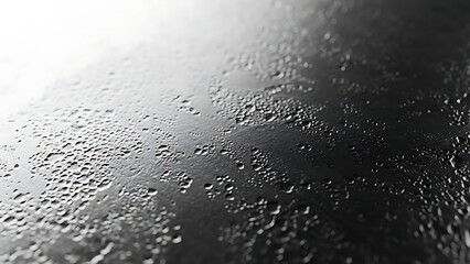 Close-Up Macro Water Droplet Texture on a Dark Wet Surface with Condensation
