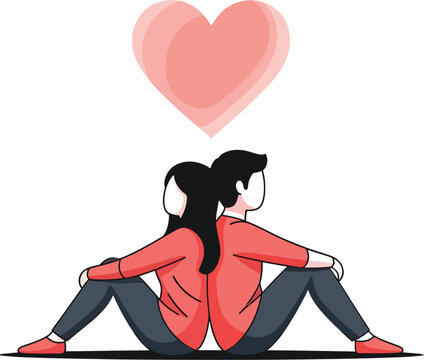 Romantic Couple Sitting Back to Back with Heart Illustration