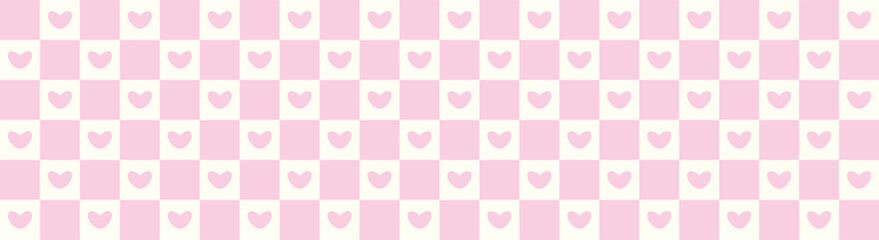 Soft pink and cream checkerboard hearts repeat for Valentines Day gift wrap fabric prints stationery packaging and social media posts for romance weddings and love messages