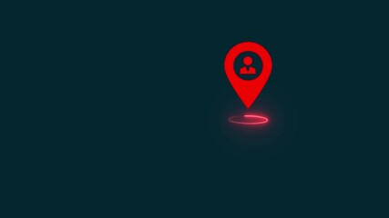 Man instructions customer location marker against a dark blue background showcasing business placement. Motion graphics of man location concept.