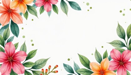 Abstract floral background featuring a pink blossom pattern with nature-inspired leaves and summer flowers in a  art illustration for a spring wallpaper design
