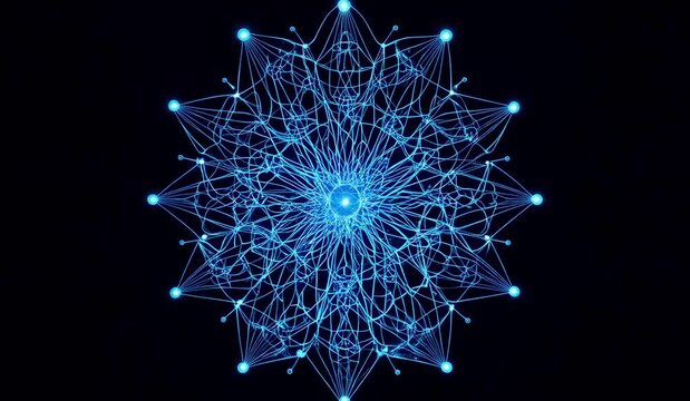 Abstract digital network structure with glowing nodes on dark background