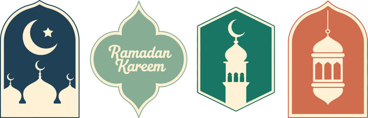 Fototapeta premium Ramadan Kareem Islamic New Year celebration symbols, moon, mosque, lantern