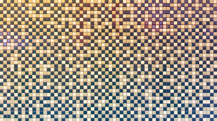 Abstract Mosaic Tile Wall Background with Geometric Square Pattern, Earthy Gradient Color Palette of Gold, Green, and Cream, Modern Ceramic Texture for Architectural Design and Interior Decor.